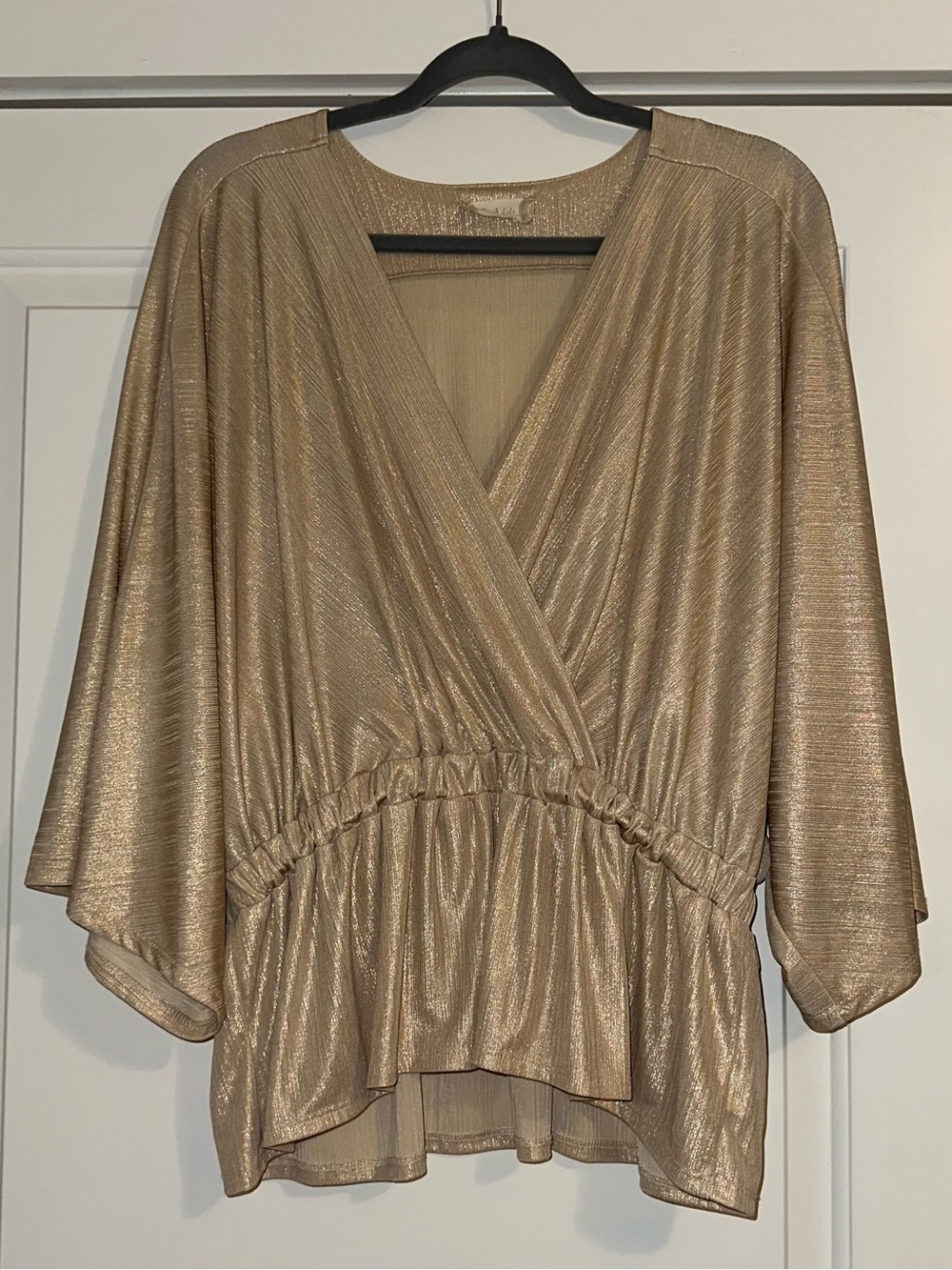 Altar’d State Gold Metallic Shimmer Peplum Wrap Style Blouse